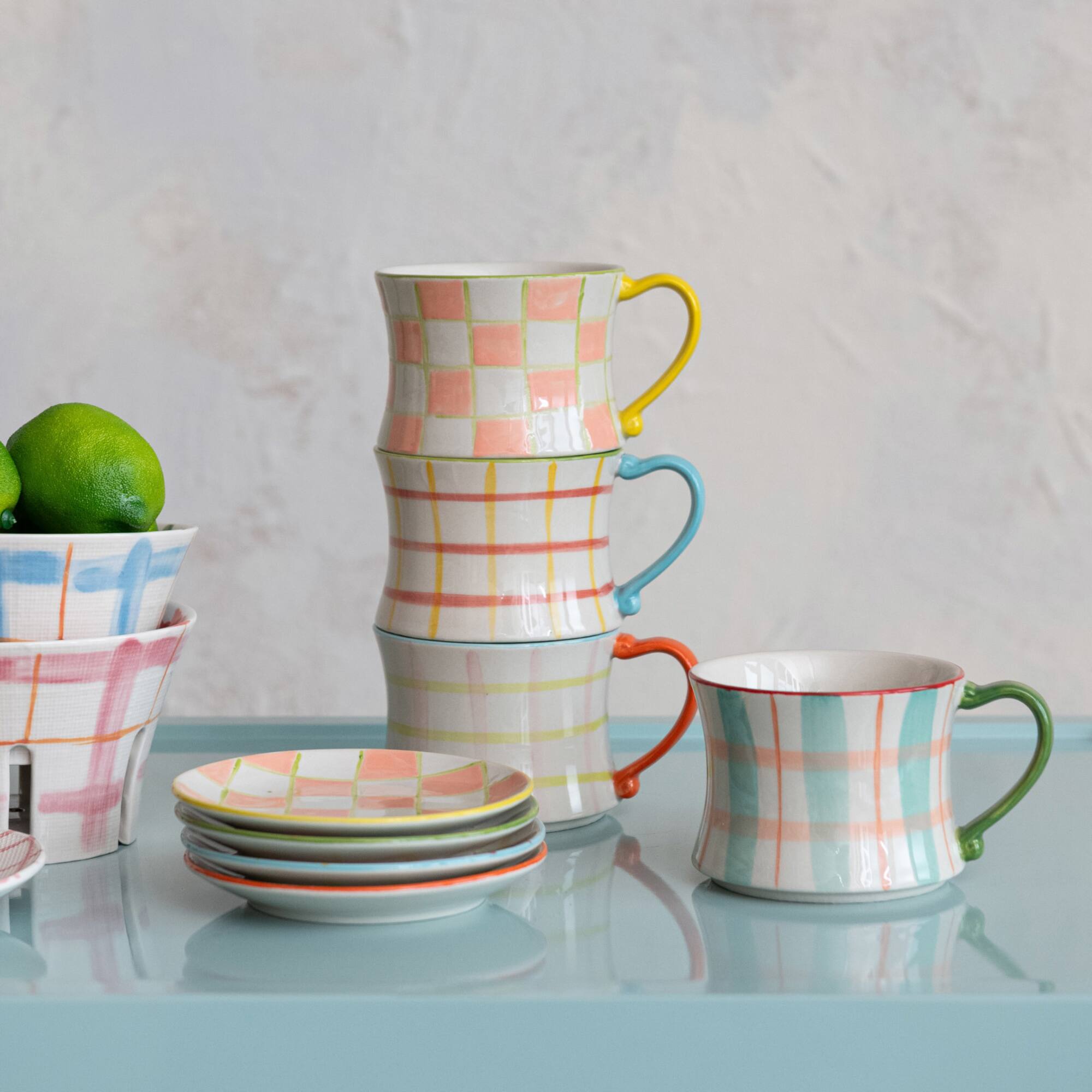 Hello Honey® 3" Plaid Panache Stoneware Mug Set